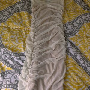 Fashion Nova Ruched Midi Dress in Cream